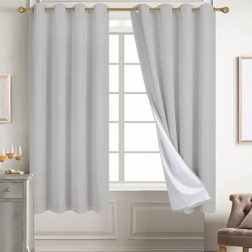 Vista 111 de Diraysid Cortinas 100% opacas de lino beige para dormitorio, con ojales, aislamiento térmico, cortinas de oscurecimiento de habitación