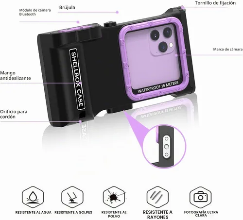 Vista 5 de ShellBox Case Funda de buceo de 3ª generación para Samsung Galaxy y iPhone Series, teléfonos universales [4.9-6.9 pulgadas], buceo de 49.2 ft/50