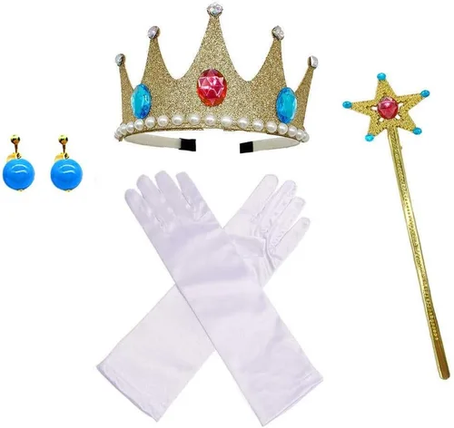 Vista 7 de Magwei Princess Peach Costume Dress for Girls Kids Super Bros Cosplay with Accessories Halloween Party Dress Up Outfit 3-12Y