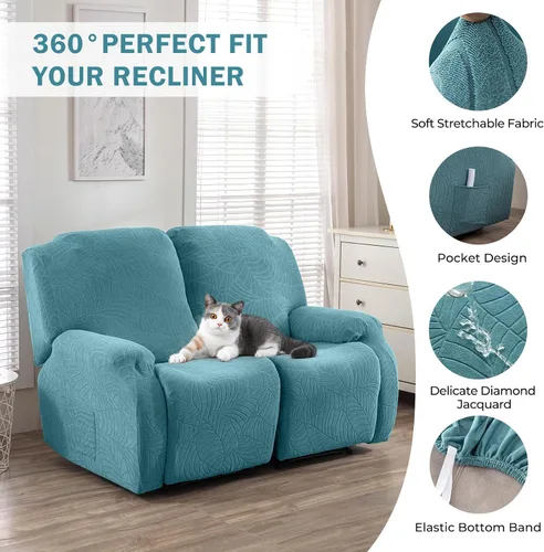 Vista 4 de vctops Repelente al agua, 6 piezas, funda de sofá reclinable para sofá biplaza reclinable, tela jacquard elástica, suave, protector de muebles Azul