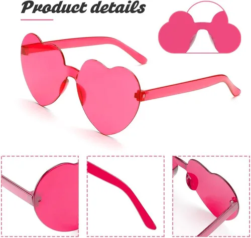 Vista 3 de Hoosmoon Lentes de sol con forma de corazón para mujer, 2 pares de lentes de sol para mujer, regalos de despedida de soltera, Rosado Rojo
