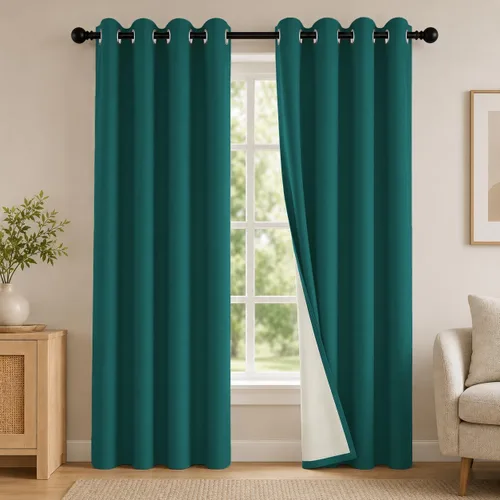 Vista 87 de 2 paneles de cortinas 100% opacas, de peso medio, con aislamiento térmico y ojales para dormitorio, sala de estar, tratamiento de ventana