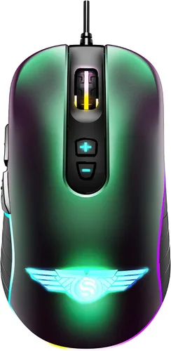 Vista 7 de Newmen Mouse para juegos GX6 RGB 7 botones programables con cable sensor óptico de hasta 7200 DPI retroiluminación RGB mouse ergonómico ligero
