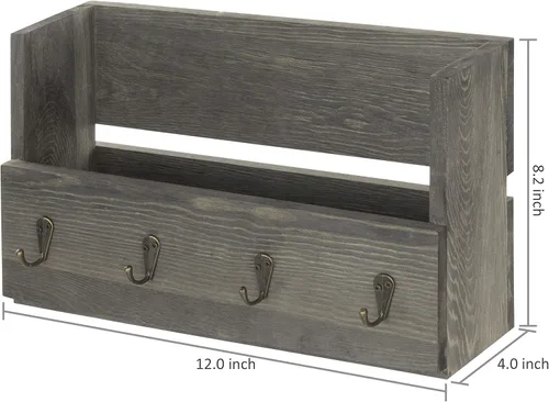 Vista 6 de Organizador MyGift de madera rústica, para pared, con 4 ganchos para llaves