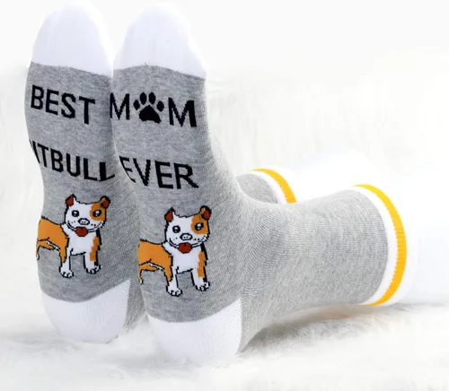 Vista 3 de MBMSO 2 pares de calcetines Pitbull mamá mejor Pitbull mamá siempre Pitbull calcetines divertidos Pitbull Owner regalos