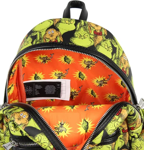 Vista 5 de Loungefly Dr. Seuss The Grinch and Max - Mini mochila de piel sintética con estampado completo, Multi colorido, Viajar