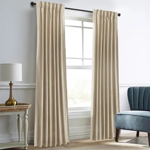 Vista 9 de Dreaming Casa Cortinas de Terciopelo Negro Oscurecedoras para Sala de Estar con Aislamiento Térmico Bolsillo para Varilla Pestaña Trasera Cortina