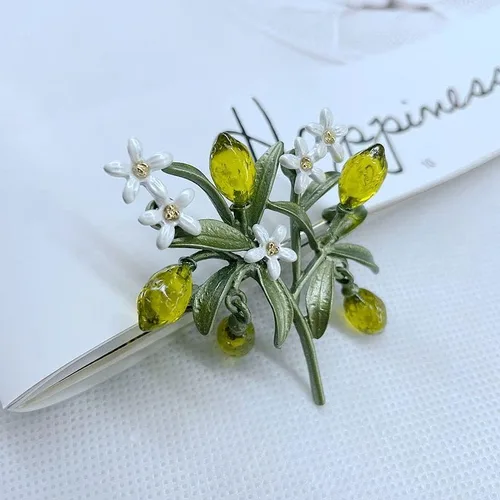 Vista 3 de Moda Elegancia Limón Broches Flor Hoja Fruta Naranja Flor Ramillete para Mujer Accesorios