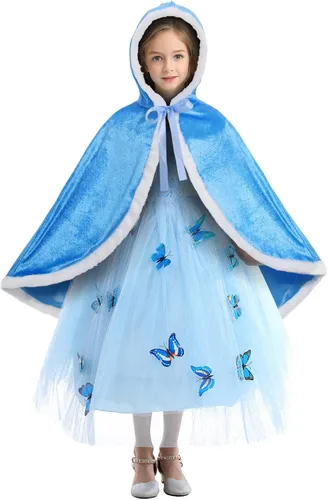 Vista 2 de OPBIN - Disfraz de princesa de piel con capucha para niñas, Navidad, Halloween, cumpleaños, juego de rol, cosplay