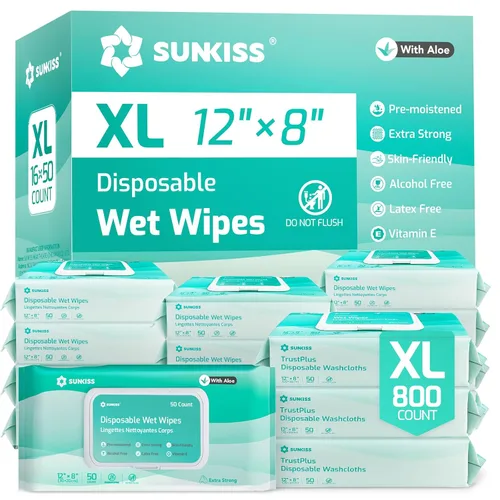 Vista 10 de SUNKISS Trustplus - Toallitas húmedas para adultos, sin enjuague, extra grandes de 8 x 12 pulgadas, paños de limpieza corporal para incontinencia