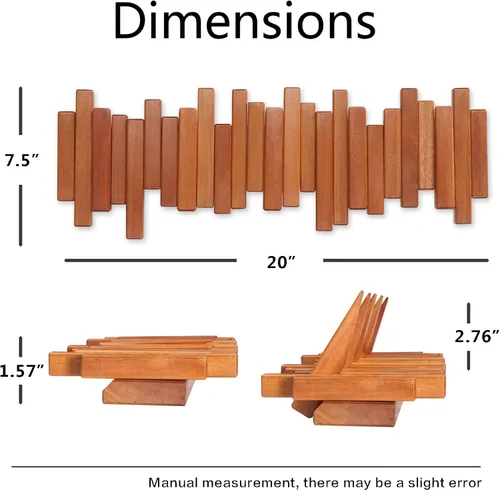 Vista 6 de Perchero de madera para colgar en la pared, varios estantes sólidos hechos a mano de madera de cerezo natural con 5 ganchos modernos abatibles