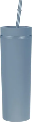 Vista 20 de uxcell Vaso delgado con tapas y pajitas, vaso delgado de 16 onzas color negro mate a granel, vaso acrílico pastel reutilizable, vaso de plástico