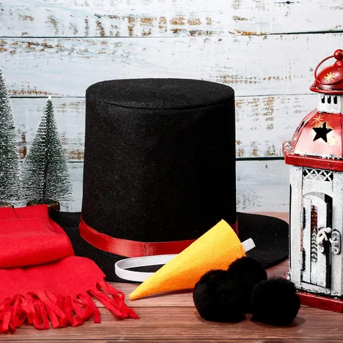 Vista 4 de Snowman Costume Kit Christmas Winter Frosty Costume Snowman Hat with Red Band Carrot Nose Scarf Gloves Pom Pom Balls