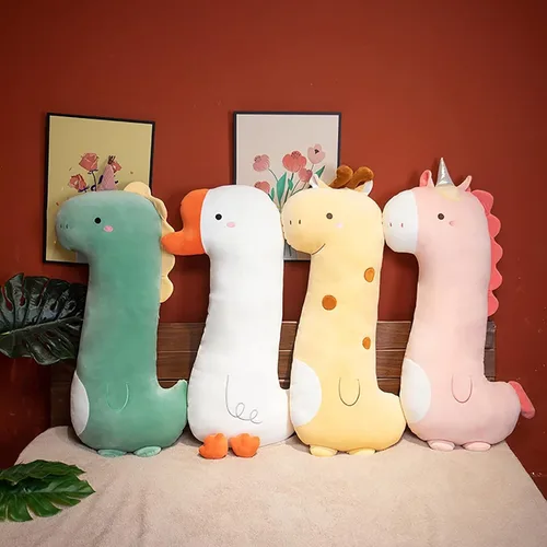 Vista 5 de PEACH CAT Almohada larga de felpa verde de dinosaurio suave para niñas y niños, 35.4 pulgadas