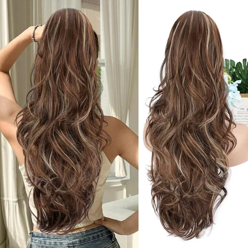 Vista 11 de Extensión de cola de caballo rubio, extensión de cola de caballo con cordón de 20 pulgadas para mujeres, extensiones de cabello de cola de caballo