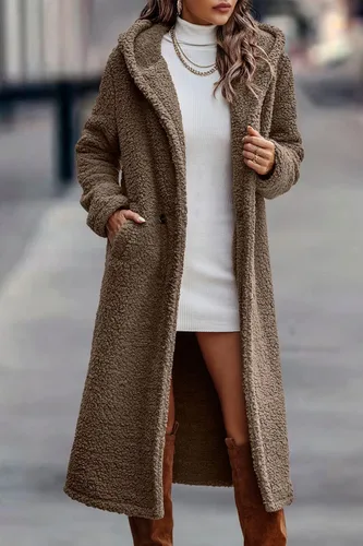 Vista 4 de Pretty Garden Abrigos de invierno para mujer, chaquetas largas con capucha de forro polar