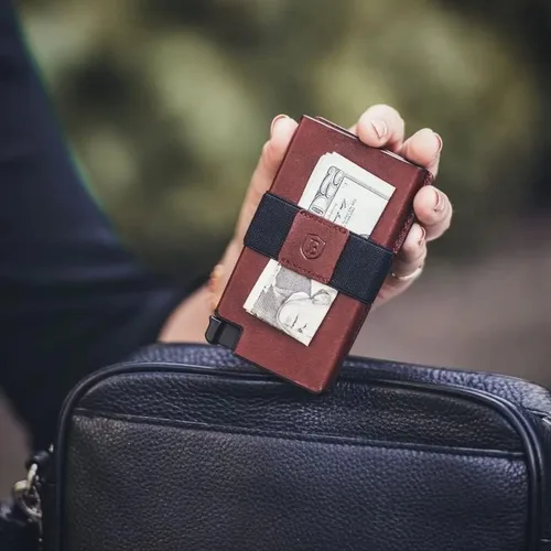 Vista 5 de Ekster Senate - Cartera de cuero para tarjetas - Bloqueo RFID - Acceso rápido a tarjetas rojo bprgoña Cartera delgada