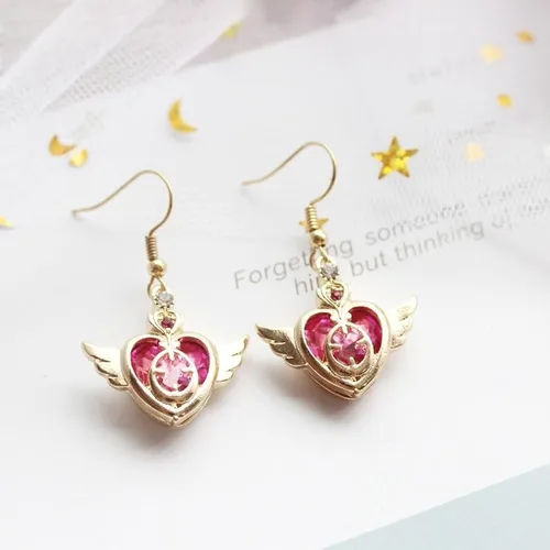 Vista 2 de Preciosos pendientes colgantes de cristal con forma de luna de marinero - Dulce joyería de cosplay para niñas