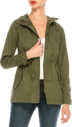 Vista 5 de Fashion Boomy Safari - Chaqueta Anorak militar con cierre y cordón para la capucha tallas regulares y extragrandes para mujer