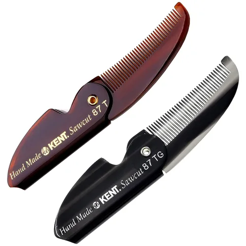 Vista 10 de Kent 87T - Peine de bolsillo plegable hecho a mano de grafito para hombres, peine alisador de pelo de dientes finos para el cuidado diario