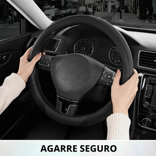 Vista 5 de Road Comforts Funda para volante, de piel antideslizante y transpirable, ajuste universal de 14.5 a 15 pulgadas, agarre cómodo, color negro