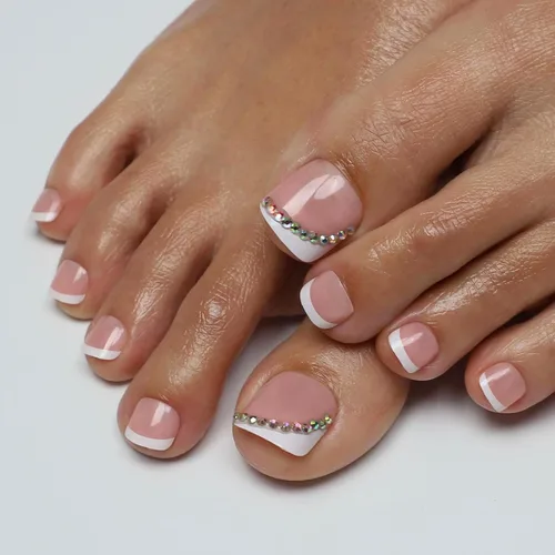Vista 5 de Anyos - Uñas postizas a presión para mujer, uñas postizas cortas de punta francesa, uñas cuadradas sólidas, 24 piezas de pegamento en los dedos