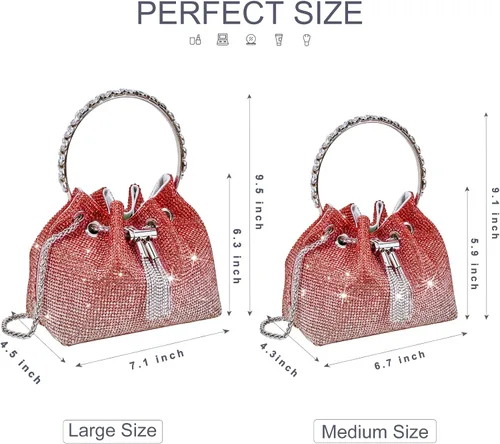 Vista 6 de Bolso de noche con diamantes de imitación para mujer, bolso de mano plateado con diamantes brillantes para mujer, fiesta, club, boda, baile