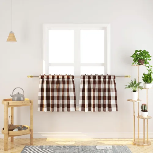 Vista 105 de Cenefas de cortina para ventana de 16 pulgadas de largo, 2 paneles de cuadros búfalo, cortinas pequeñas con bolsillo para barra, estilo clásico