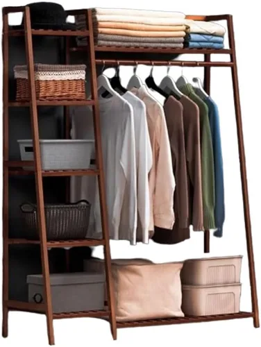 Vista 12 de Freestanding Clothes Hanging Rack with Hooks,Bamboo Garment Rack with Shoe Shelf,Heavy Duty Bamboo Garment Rack,Heavy Duty Bamboo Clothes Rail