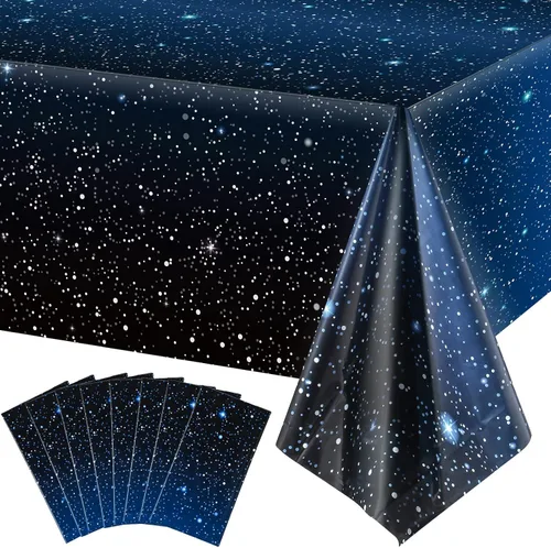 Vista 9 de 1 mantel espacial de noche estrellada, decoración de mesa de galaxia de plástico, suministros de fiesta temática de estrellas espaciales