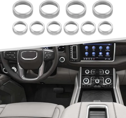 Vista 8 de Para cubierta de perilla Silverado 2019+, consola central botón de volumen de radio, anillo de moldura del aire acondicionado (AC) para Chevy