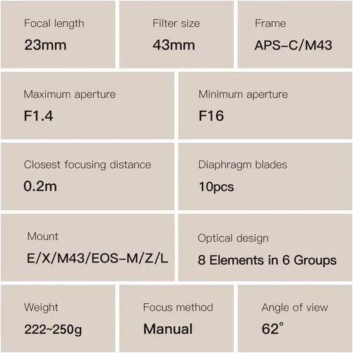 Vista 6 de TTArtisan Lente de cámara APS-C gran angular de 0.906 in F1.4 Enfoque manual para Olympus/Panasonic M43 MFT Mount EPM1 EPM2 EPL1 EPL1 EPL9 E-P6
