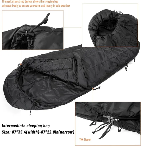 Vista 4 de MT Sistema de sacos de dormir modulares militares del ejército, múltiples capas con cubierta Bivy para todas las estaciones, bosque/multicámara