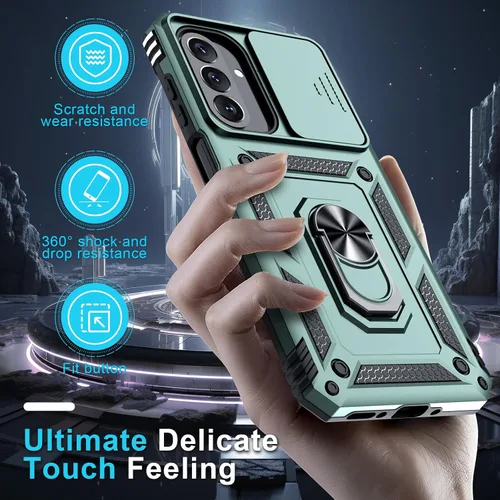 Vista 7 de Janmitta Funda compatible con Samsung Galaxy A26 5G, funda integrada para lente de cámara deslizante + protector de pantalla + soporte de anillo