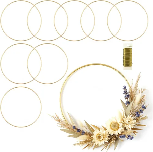 Vista 10 de Paquete de 8 anillos de metal para manualidades, anillos de macramé de 8 pulgadas, suministros de atrapasueños, centros de mesa de aro floral