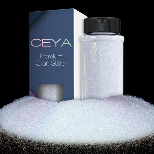 Vista 12 de Ceya - Purpurina gruesa, 4.9 oz / 140 g, Polvo de purpurina blanca para manualidades navideñas, 1/128” 0.008” 0.2mm, Purpurina iridiscente