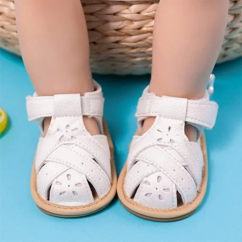 Vista 21 de Meckior Sandalias de verano con punta abierta y suave de piel sintética para bebés y niñas pequeñas