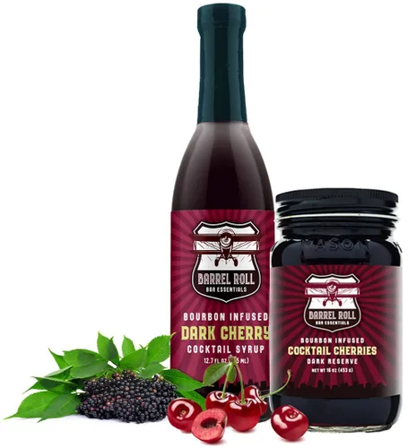Vista 5 de Barrel Roll Bar Essentials Cerezas de cóctel – Cerezas oscuras con infusión de bourbon premium para cócteles, bebidas alcohólicas, platos de queso
