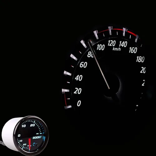 Vista 7 de Kit de medidor de aumento de turbo YONEDA, vacío 30 PSI, 7 colores tintados - Incluye manguera mecánica y conexión en T - Dial negro - para auto