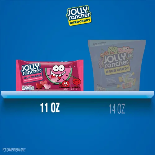 Vista 5 de JOLLY RANCHER Corazones de gelatina surtidos con sabor a frutas, bolsa de dulces de San Valentín, 11 onzas