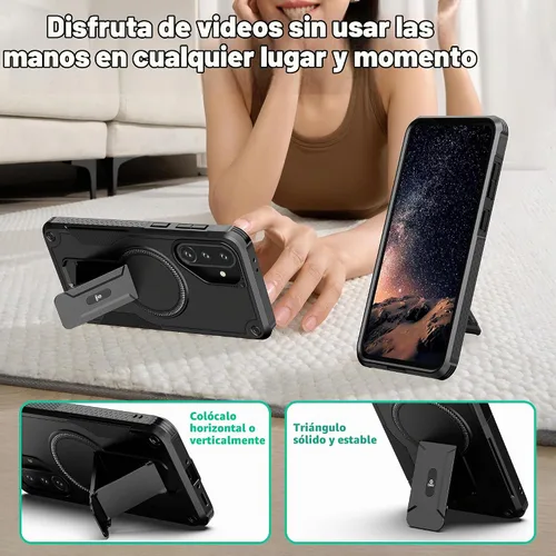 Vista 2 de ONES Funda para Samsung Galaxy A56 5G / A36 5G, grado MIL, a prueba de caídas, doble capa a prueba de golpes, bolsa de aire de esquina, soporte