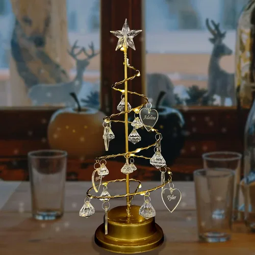 Vista 6 de Luz personalizada para árbol de cristal de Navidad, de metal, personalizada, 1-15 nombres de familia, foto de Christmastree, lámpara de árbol