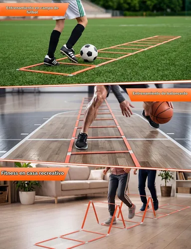 Vista 8 de GHB Tangle-Free Agility Ladder Hurdles, 15ft 11 Rungs Amarillo-6 conos