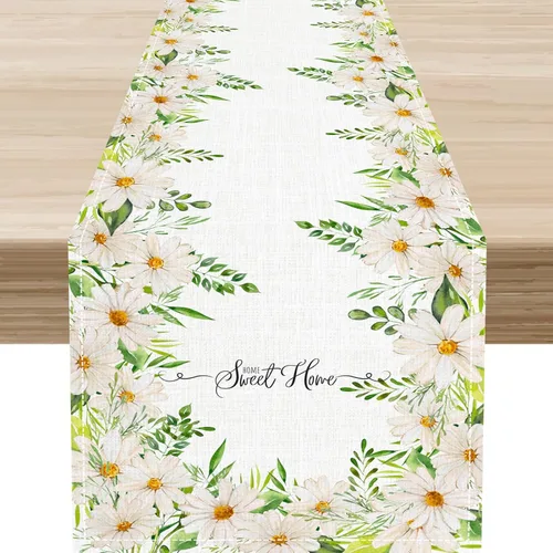 Vista 12 de Camino de mesa de primavera con margaritas, rústico, de temporada, con margaritas, acuarela, letras vintage, cocina, comedor, cocina, sala de estar
