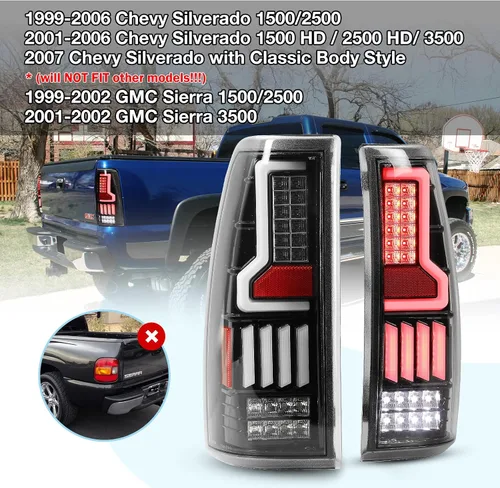 Vista 2 de Luces traseras LED para Chevrolet Silverado 1500 2500 3500 1999 Carcasa negra Golssy/Lente transparente