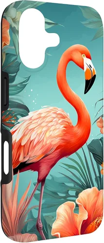 Vista 3 de Tropical Pink Flamingo Teal Orange Wildflower Palm Leaves Case for iPhone 17