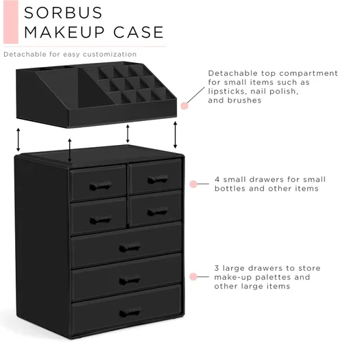Vista 4 de Sorbus Organizador de Maquillaje, Soporte para Brochas y Cajones de Almacenamiento de Maquillaje - Organizador de Maquillaje Acrílico para Tocador