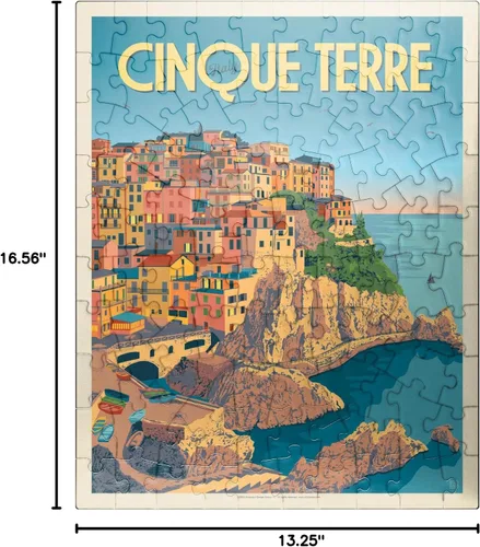 Vista 7 de MyPuzzle Italy: Cinque Terre, póster vintage, rompecabezas de 100 piezas para adultos