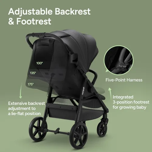 Vista 6 de Mompush Nova Cochecito de bebé para niños que gatean, bebés y recién nacidos Asiento espacioso y modo acostado Plegable con una sola mano, dosel
