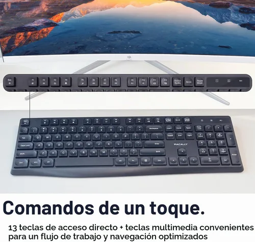 Vista 6 de Macally Teclado inalámbrico - Teclado ergonómico de tamaño completo de 2.4 G inalámbrico con teclado numérico y 13 teclas de acceso directo